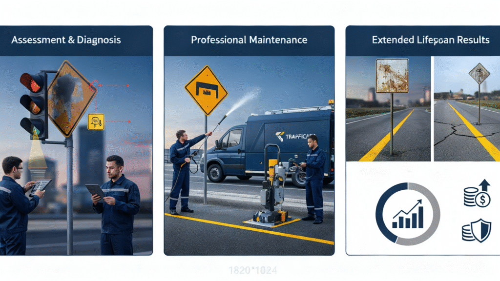 traffic asset maintenance, Safety Network Inc., prolong traffic assets, MUTCD compliance, traffic sign maintenance, traffic control durability, cost savings